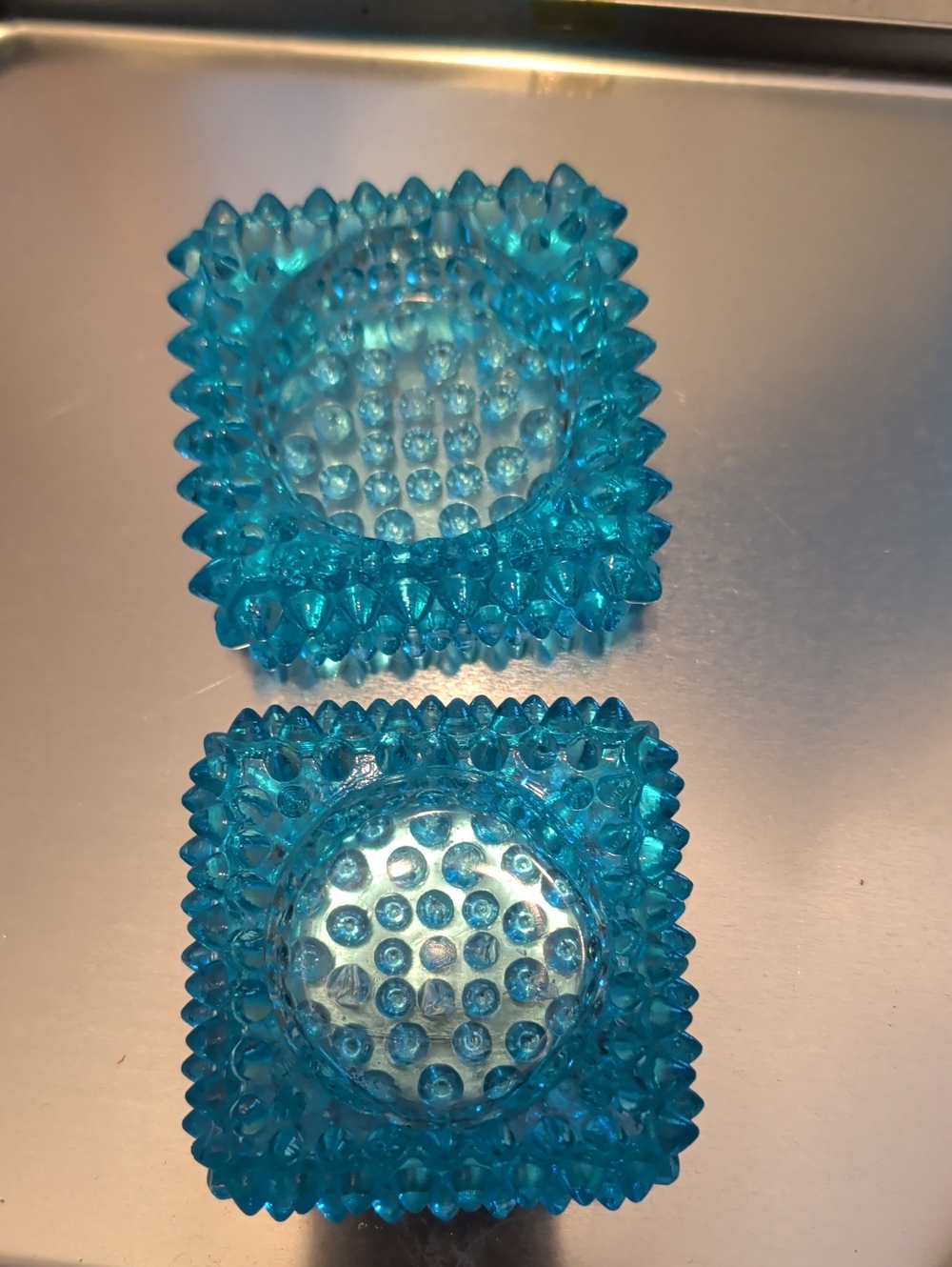 Fenton glass salt dishes candle holders turquoise  hobnob, vintage